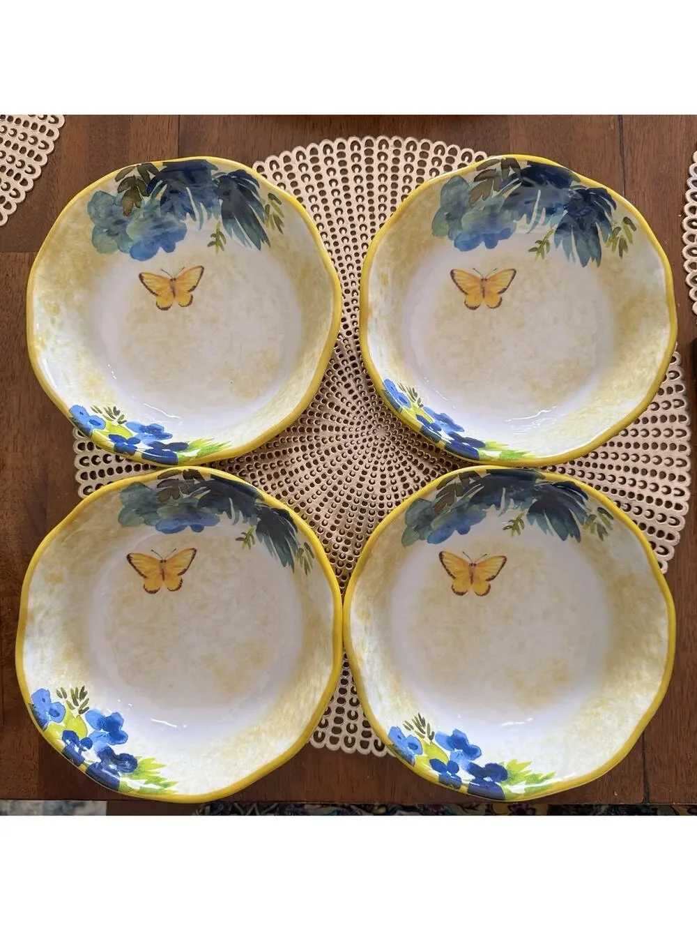 4 Pier 1 Butterfly Floral Melamine Salad Bowls 7 1/2
